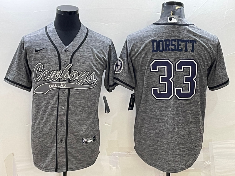 Dallas Cowboys #33 Tony Dorsett Grey Gridiron With Patch Cool Base Stitched Baseball Jersey