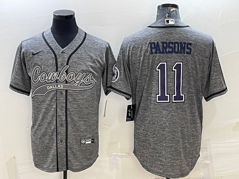 Dallas Cowboys #11 Micah Parsons Grey Gridiron With Patch Cool Base Stitched Baseball Jersey