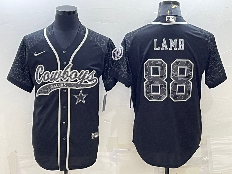 Dallas Cowboys #88 CeeDee Lamb Black Reflective With Patch Cool Base Stitched Baseball Jersey