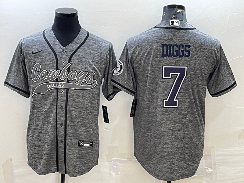 Dallas Cowboys #7 Trevon Diggs Grey Gridiron With Patch Cool Base Stitched Baseball Jersey