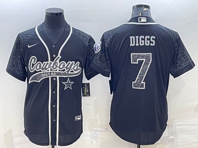 Dallas Cowboys #7 Trevon Diggs Black Reflective With Patch Cool Base Stitched Baseball Jersey