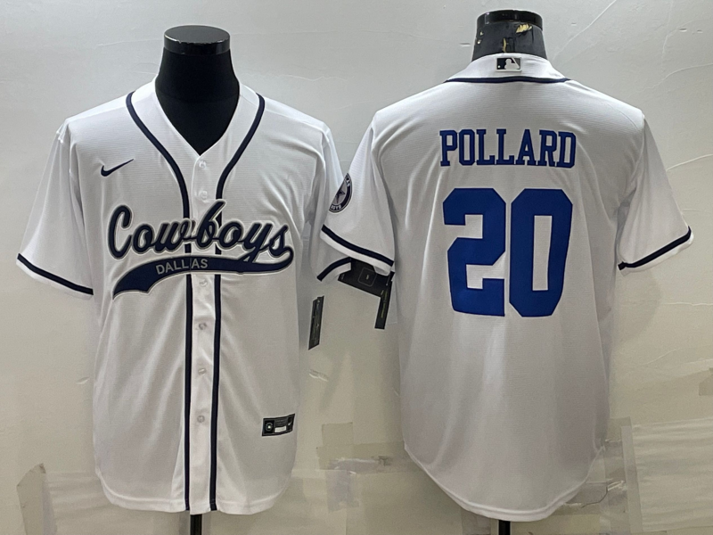 Dallas Cowboys #20 Tony Pollard White With Patch Cool Base Stitched Baseball Jersey - Click Image to Close