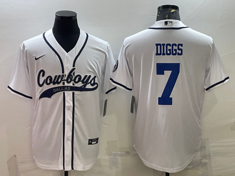 Dallas Cowboys #7 Trevon Diggs White With Patch Cool Base Stitched Baseball Jersey