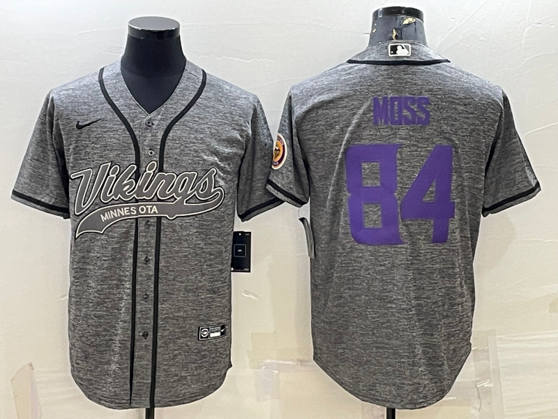 Minnesota Vikings #84 Randy Moss Grey Gridiron With Patch Cool Base Stitched Baseball Jersey