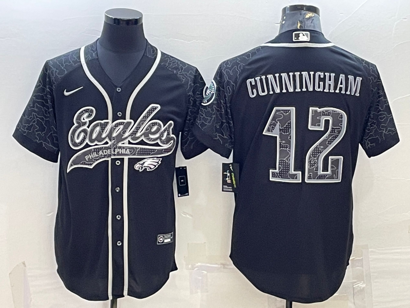 Philadelphia Eagles #12 Randall Cunningham Black Reflective With Patch Cool Base Stitched Baseball J