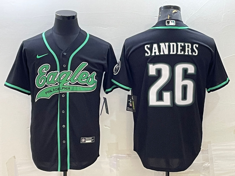 Philadelphia Eagles #26 Miles Sanders Black With Patch Cool Base Stitched Baseball Jersey