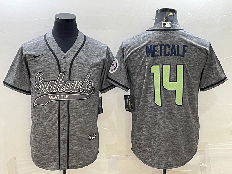 Seattle Seahawks #14 DK Metcalf Grey Gridiron With Patch Cool Base Stitched Baseball Jersey