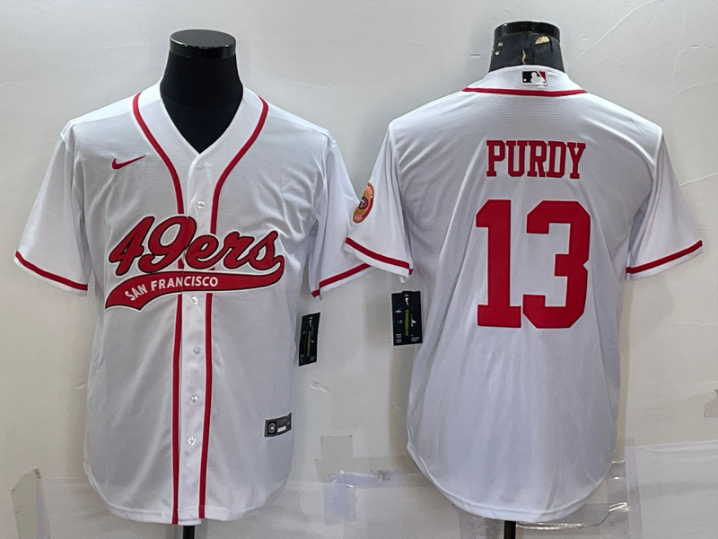 San Francisco 49ers #13 Brock Purdy White With Patch Cool Base Stitched Baseball Jersey