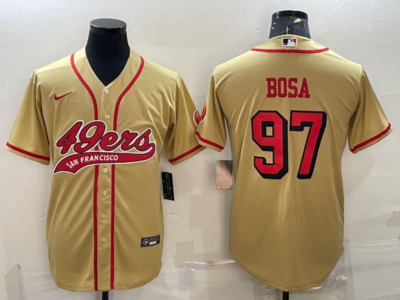 San Francisco 49ers #97 Nick Bosa Gold Color Rush With Patch Cool Base Stitched Baseball Jersey