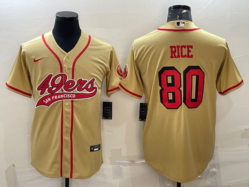 San Francisco 49ers #80 Jerry Rice Gold Color Rush With Patch Cool Base Stitched Baseball Jersey