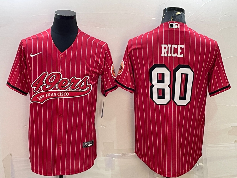 San Francisco 49ers #80 Jerry Rice Red Pinstripe Color Rush With Patch Cool Base Stitched Baseball J