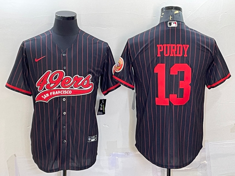 San Francisco 49ers #13 Brock Purdy Black Pinstripe With Patch Cool Base Stitched Baseball Jersey