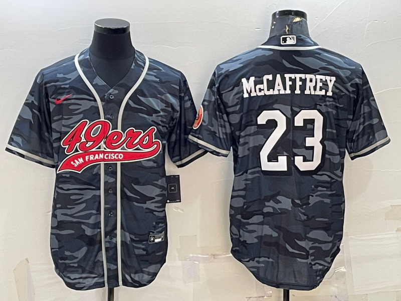 San Francisco 49ers #23 Christian McCaffrey Grey Camo With Patch Cool Base Stitched Baseball Jersey