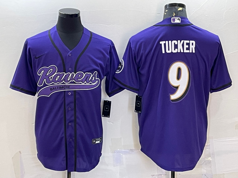 Baltimore Ravens #9 Justin Tucker Purple With Patch Cool Base Stitched Baseball Jersey