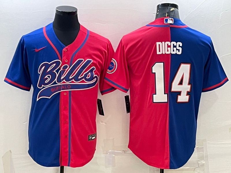 Buffalo Bills #14 Stefon Diggs Blue Red Two Tone With Patch Cool Base Stitched Baseball Jersey