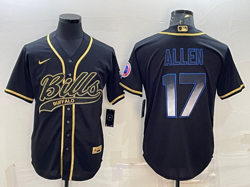 Buffalo Bills #17 Josh Allen Black Gold Vapor Smoke With Patch Cool Base Stitched Baseball Jersey