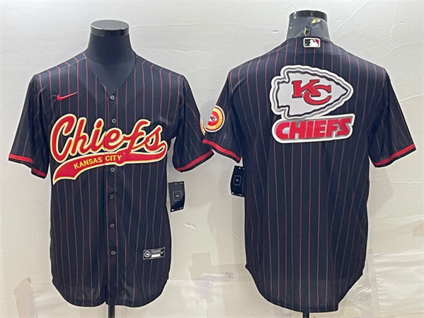 Kansas City Chiefs Black Team Big Logo With Patch Cool Base Stitched Baseball Jersey