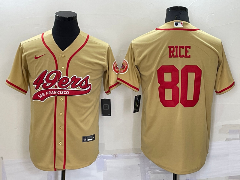San Francisco 49ers #80 Jerry Rice Gold Stitched Cool Base Baseball Jersey