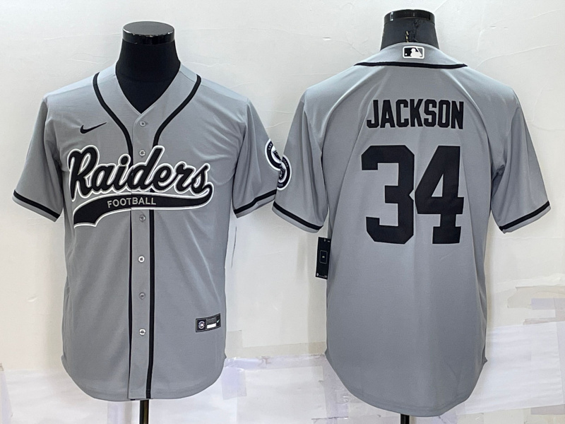 Las Vegas Raiders #34 Bo Jackson Grey Stitched MLB Cool Base Baseball Jersey