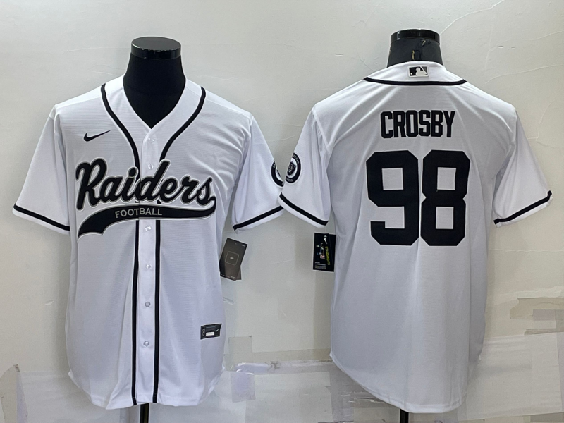 Las Vegas Raiders #98 Maxx Crosby White Stitched MLB Cool Base Baseball Jersey