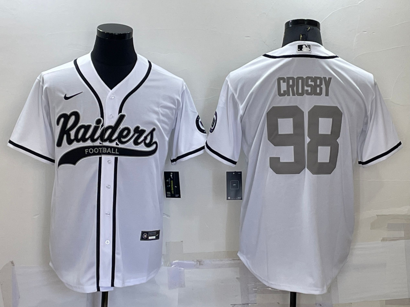 Las Vegas Raiders #98 Maxx Crosby White Grey Stitched MLB Cool Base Baseball Jersey - Click Image to Close