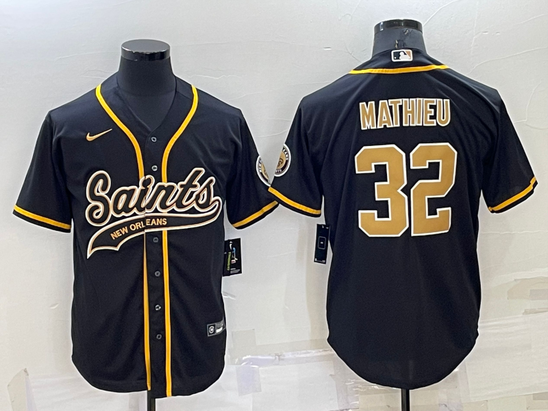 New Orleans Saints #32 Tyrann Mathieu Black Stitched MLB Cool Base Baseball Jersey