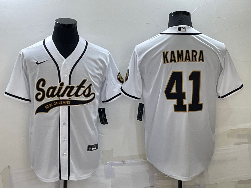 New Orleans Saints #41 Alvin Kamara White Stitched MLB Cool Base Baseball Jersey