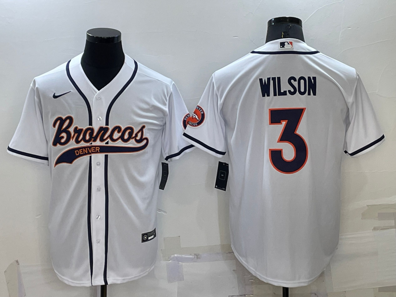 Denver Broncos #3 Russell Wilson White Stitched Cool Base Baseball Jersey