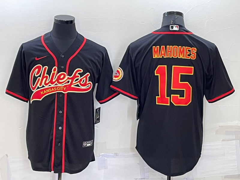 Kansas City Chiefs Patrick Mahomes Black Stitched Cool Base Baseball Jersey