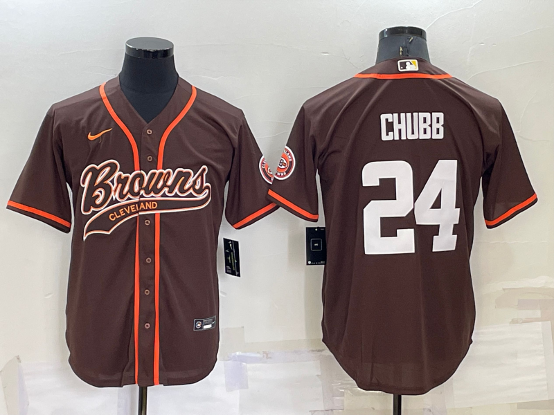 Cleveland Browns #24 Nick Chubb Brown Stitched Cool Base Baseball Jersey