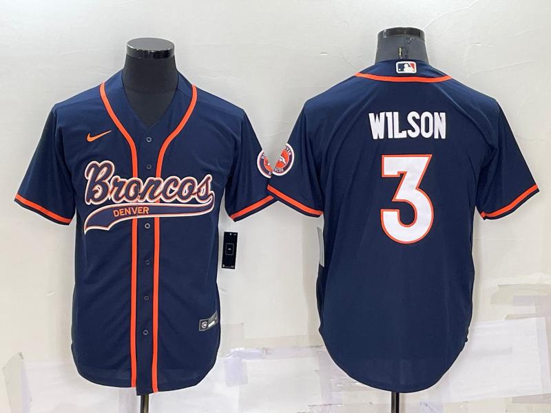 Denver Broncos #3 Russell Wilson Nvay Blue Stitched Cool Base Baseball Jersey