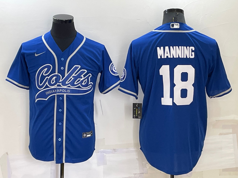 Indianapolis Colts #18 Peyton Manning Blue Stitched MLB Cool Base Baseball Jersey
