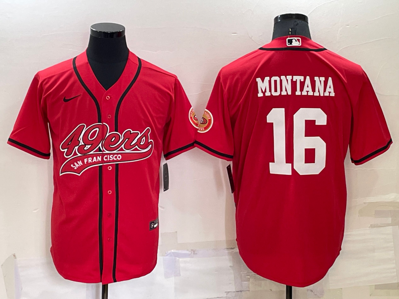 San Francisco 49ers #16 Joe Montana Red Stitched Cool Base Baseball Jersey