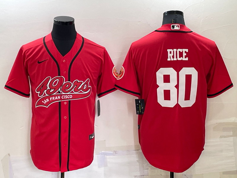 San Francisco 49ers #80 Jerry Rice Red Stitched Cool Base Baseball Jersey