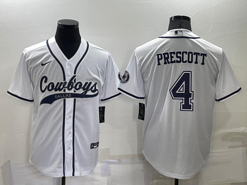 Dallas Cowboys #4 Dak Prescott White Stitched Cool Base Baseball Jersey