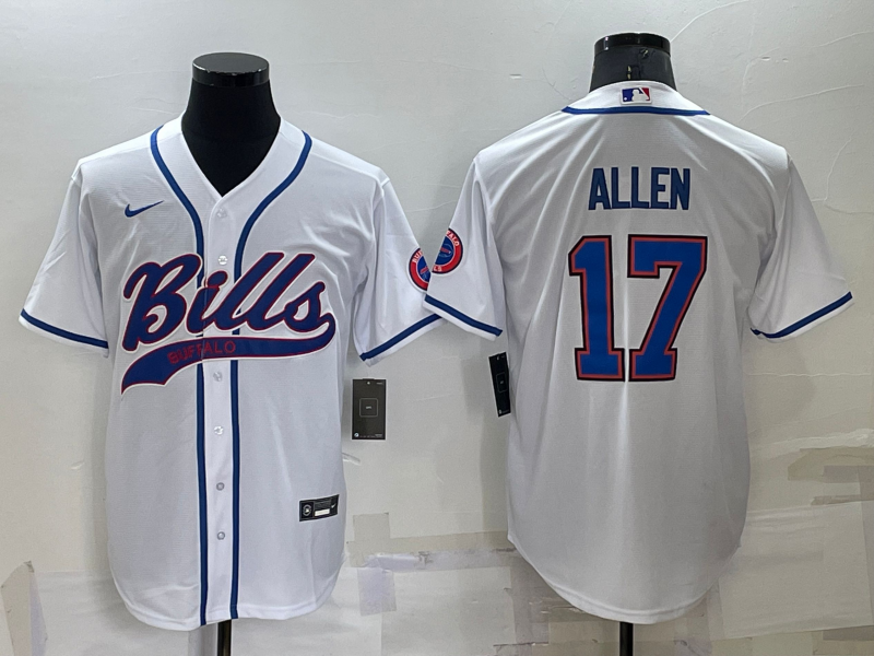 Buffalo Bills #17 Josh Allen White Stitched Cool Base Baseball Jersey