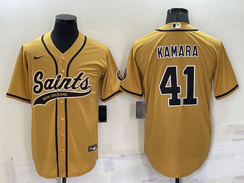 New Orleans Saints #41 Alvin Kamara Gold Stitched MLB Cool Base Baseball Jersey