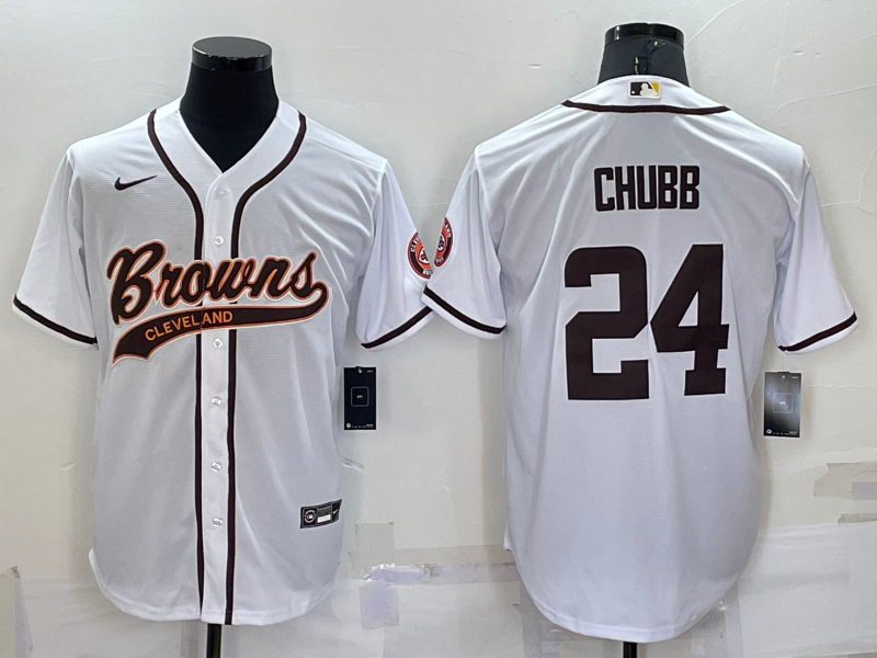 Cleveland Browns #24 Nick Chubb White Stitched Cool Base Baseball Jersey