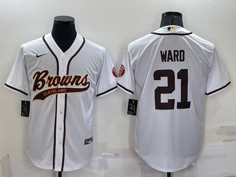 Cleveland Browns #21 Denzel Ward White Stitched Cool Base Baseball Jersey