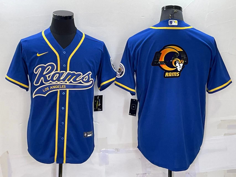 Los Angeles Rams Blue Team Big Logo With Patch Cool Base Stitched Baseball Jersey
