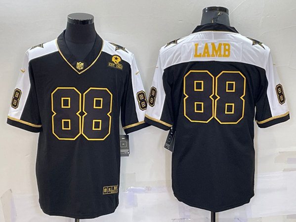 Dallas Cowboys #88 CeeDee Lamb Black Gold Thanksgiving With Patch Stitched Jersey