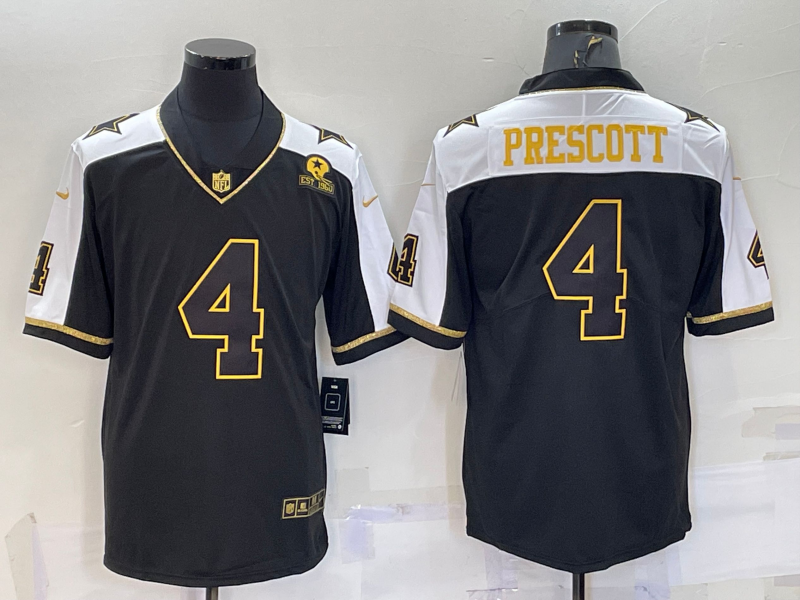 Dallas Cowboys #4 Dak Prescott Black Gold Thanksgiving With Patch Stitched Jersey