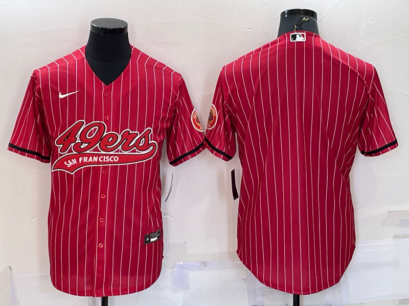 San Francisco 49ers Blank Red Pinstripe With Patch Cool Base Stitched Baseball Jersey