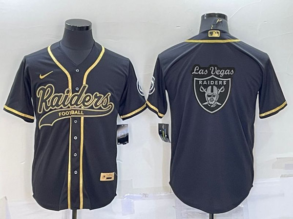Las Vegas Raiders Black Gold Team Big Logo With Patch Cool Base Stitched Baseball Jersey