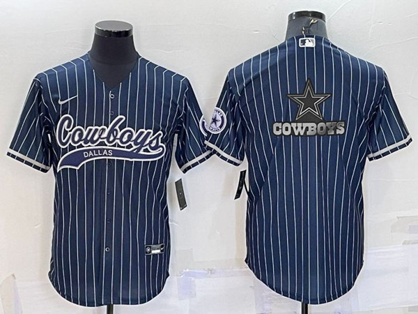 Dallas Cowboys Navy Team Big Logo With Patch Cool Base Stitched Baseball Jersey