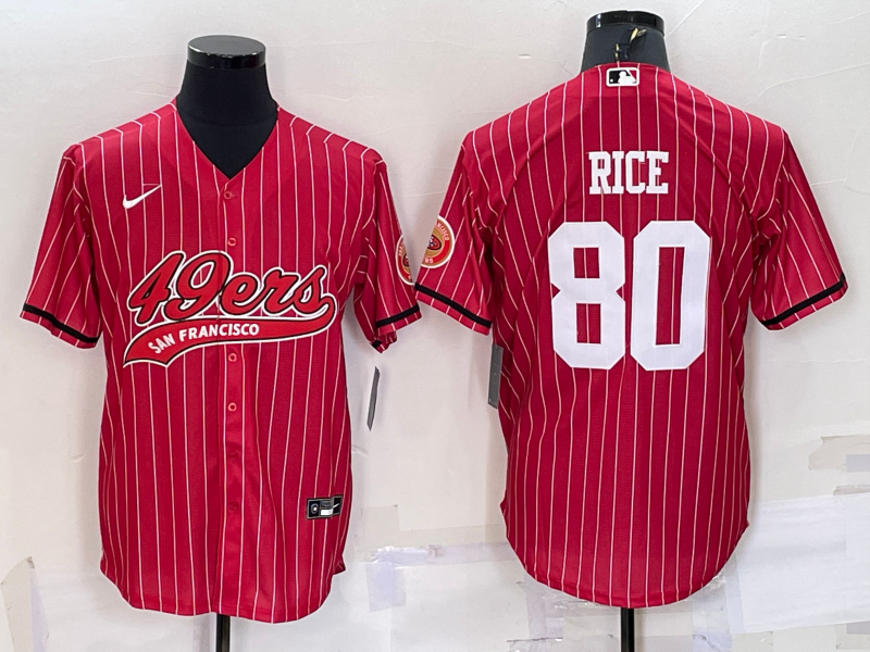 San Francisco 49ers #80 Jerry Rice Red Pinstripe With Patch Cool Base Stitched Baseball Jersey