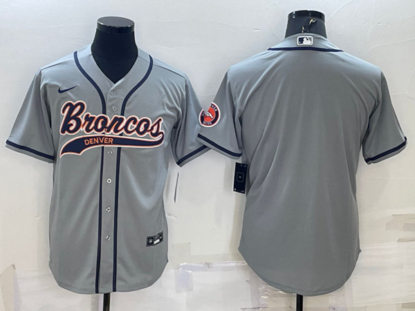 Denver Broncos Blank Gray With Patch Cool Base Stitched Baseball Jersey