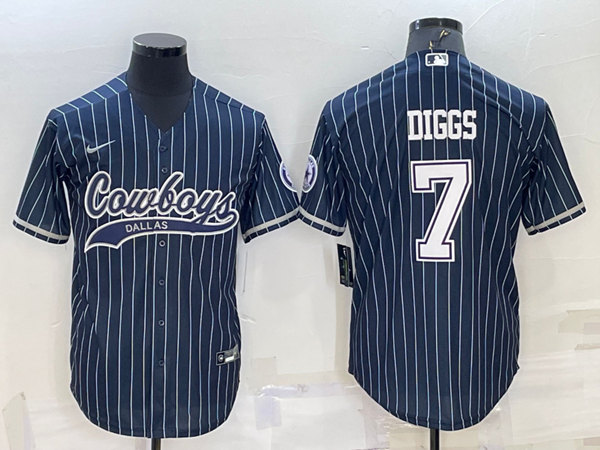 Dallas Cowboys #7 Trevon Diggs Navy With Patch Cool Base Stitched Baseball Jersey