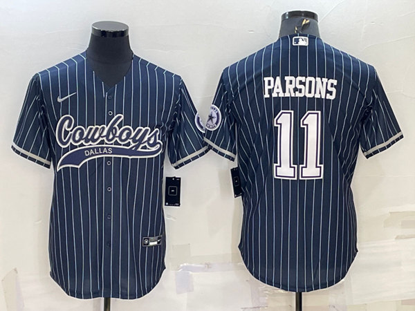 Dallas Cowboys #11 Micah Parsons Navy With Patch Cool Base Stitched Baseball Jersey