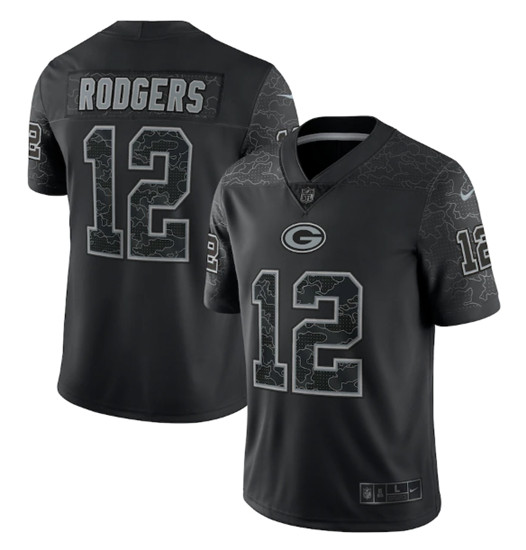 Green Bay Packers #12 Aaron Rodgers Black Reflective Limited Stitched Football Jersey